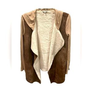 Naked Zebra Cardigan Women's Size Large Brown Tan Sherpa Lined Hooded Open